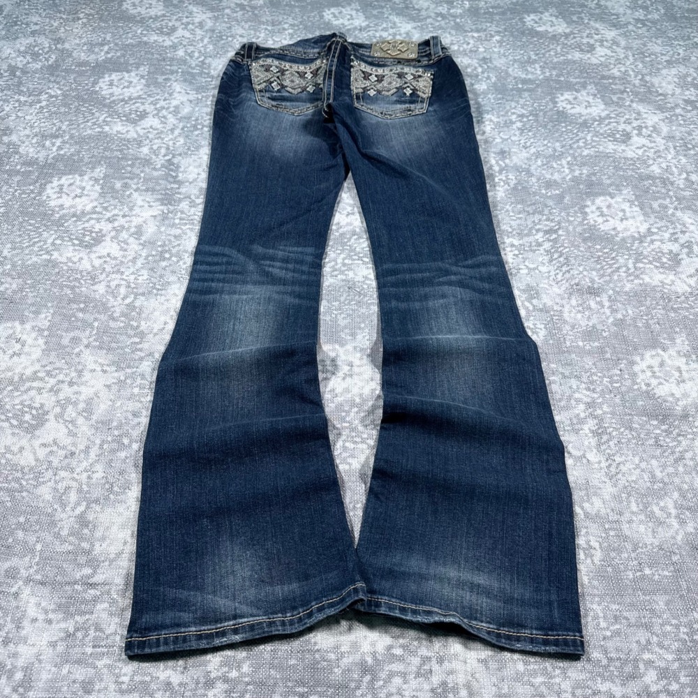 Miss Me Bootcut Jeans Womens 27 Dark Wash Embroidered Sequin Y2K MP8739BL